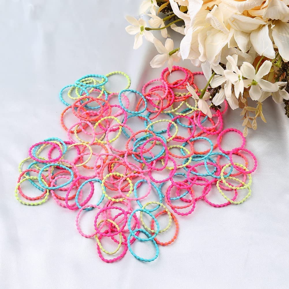 Corbatas para el pelo de bebé para niñas, soporte para coleta de caballo, bandas elásticas para el cabello, 3 cm para niños pequeños (100 piezas arco iris para niños)