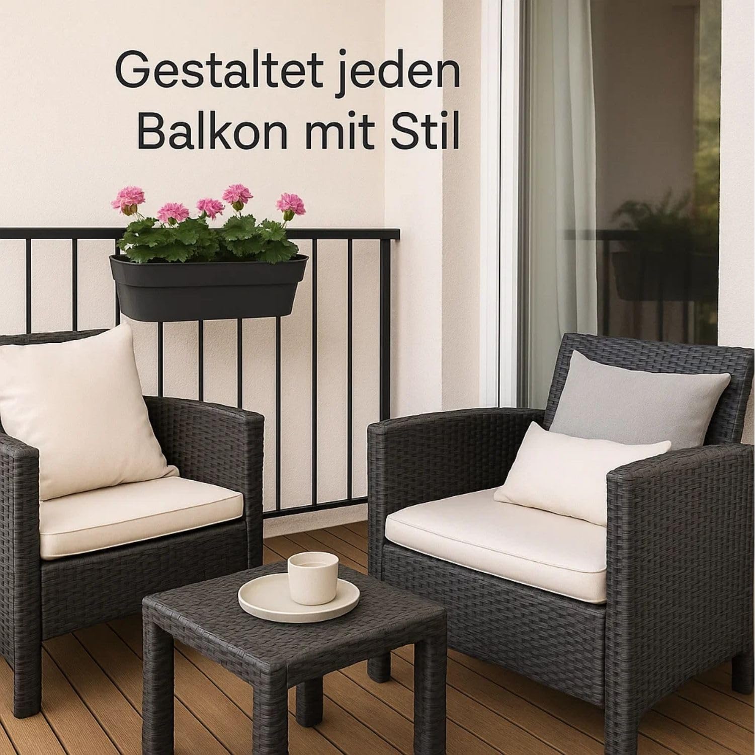 BigDean 4X Blumenkasten Balkongeländer 50cm mit Wasserspeicher Anthrazit | Balkonkasten inklusive Halterung, Blumentopf zum Aufhängen