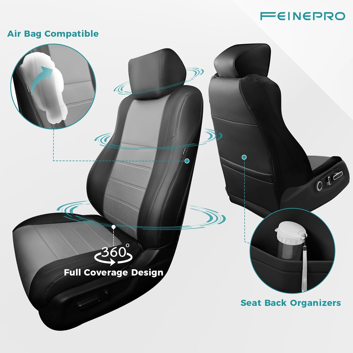 Custom for Honda Accord Seat Covers EXL,Touring,Sport,EX,Hybrid 2018 2019 2020 2021 2022, Faux Leather Car Seats Cover Full Set (Rear Row W/40/60 Split Backrest) - Black Grey