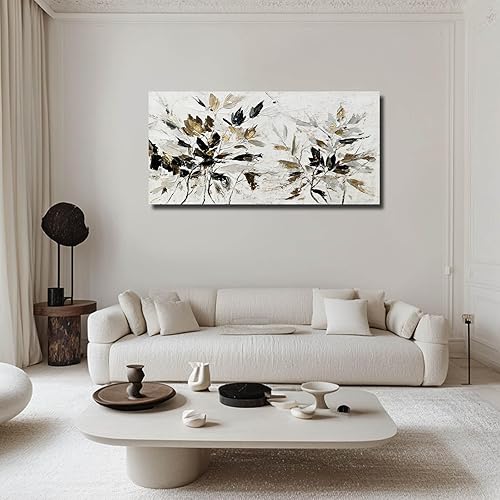 Miniatura 2 de Obra de arte moderna en blanco y negro, arte abstracto de pared para sala de estar, hojas del hogar, lienzo, cuadros de dormitorio, arte de pared