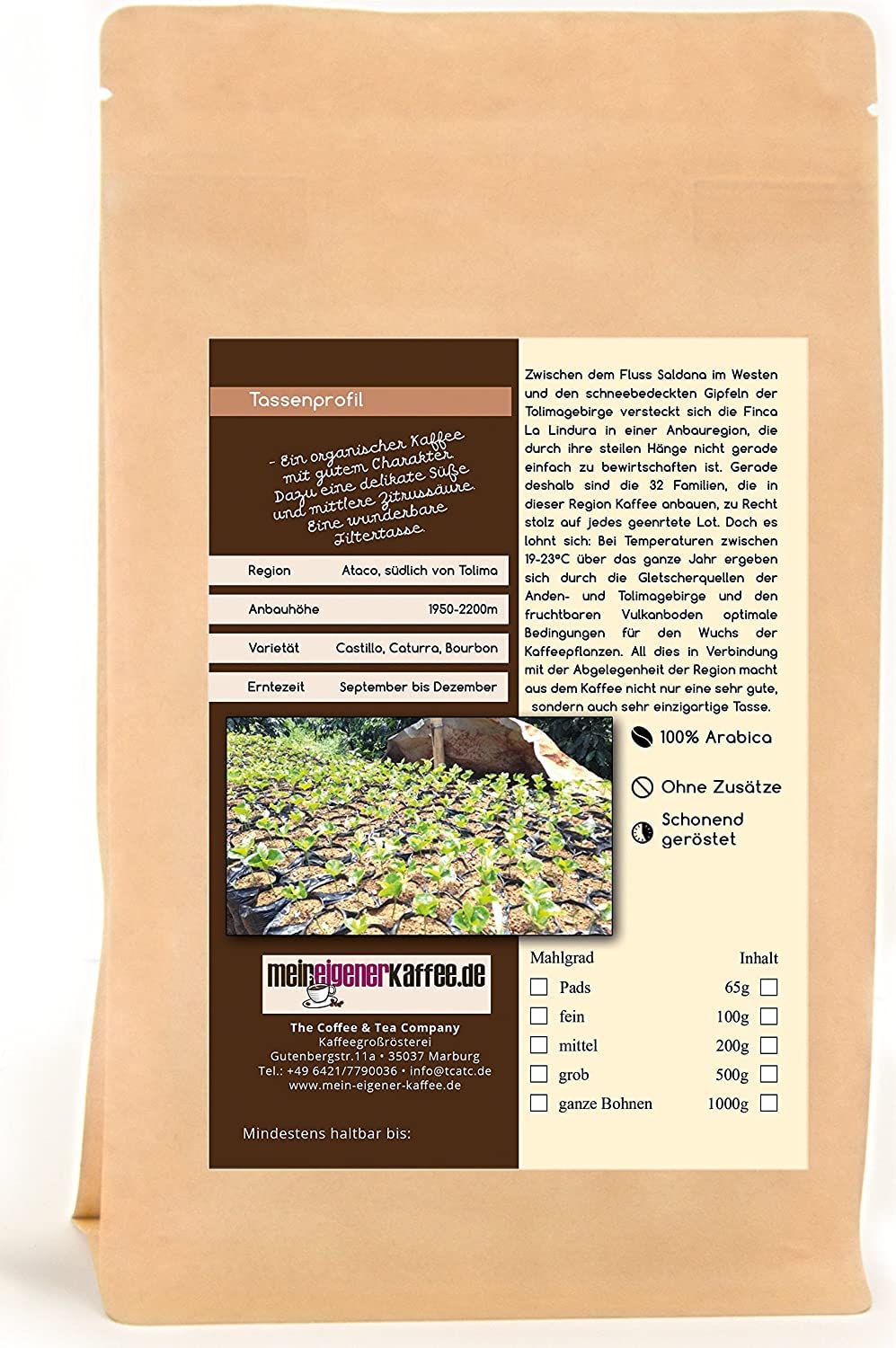 Kaffee Globetrotter - Colombia Excelso EP Finca la Lindura - Bio - 2 x 1000 g Ganze Bohne - für Kaffee-Vollautomat, Kaffeemühle - Röstkaffee aus biologischem Anbau | Nachfüllpack Sparpack