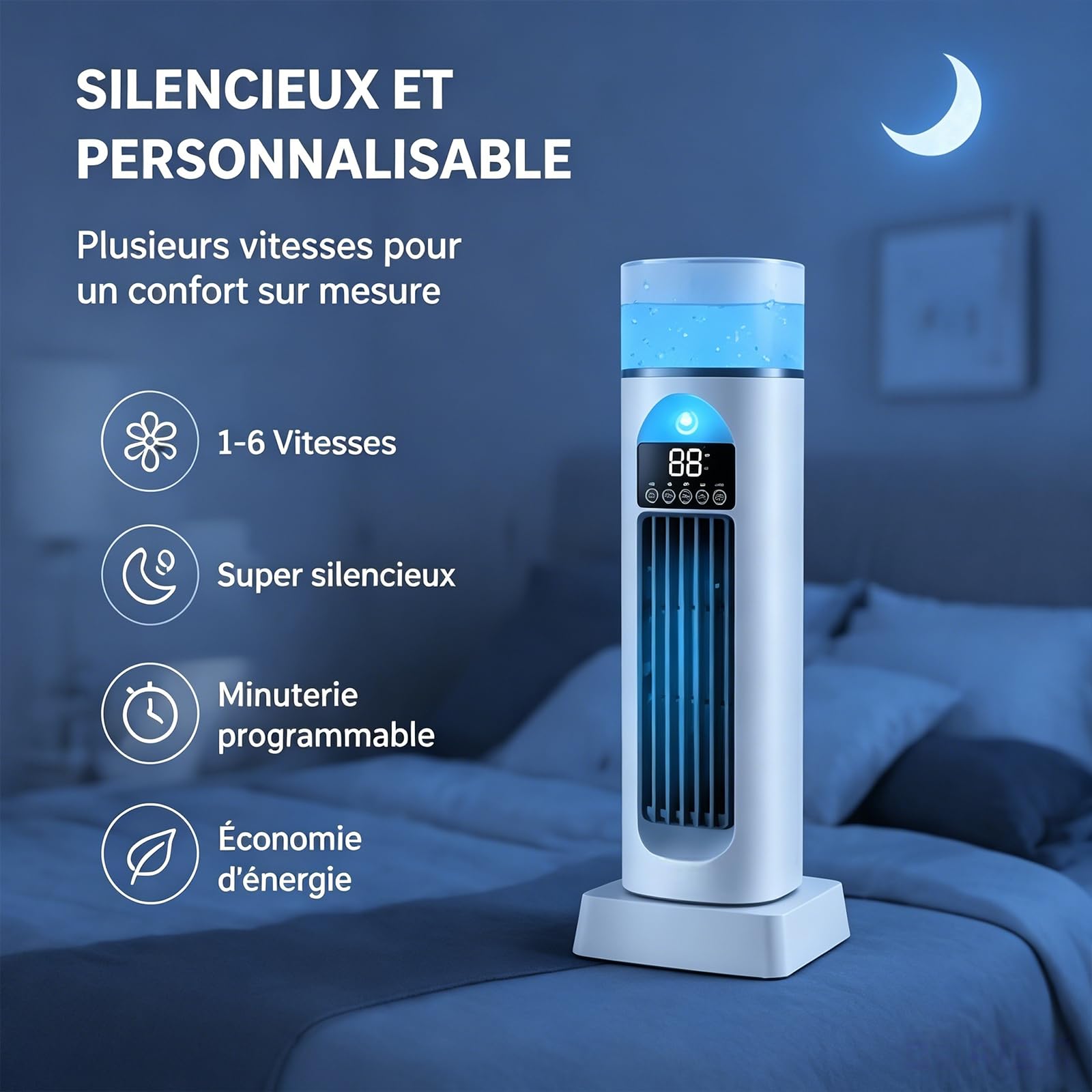 Générique Ventilateur Colonne Rafraîchissant avec Brumisateur, Silencieux 6 Vitesses Télécommande, Oscillation 110° USB Rechargeable, Réservoir d'Eau 230 ml – Pour Bureau Chambre Salon (Noir)