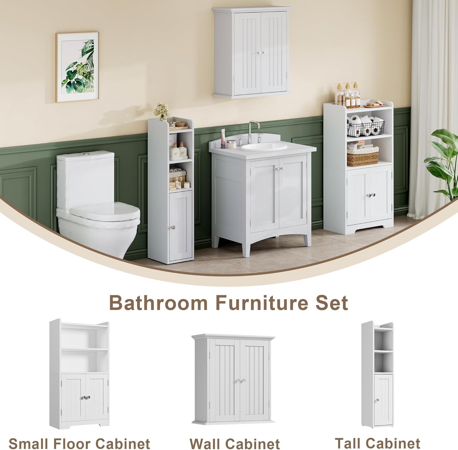 ChooChoo Small Bathroom Storage Cabinet, 7.1“W * 7.9”D Corner Floor Cabinet with Door and Adjustable Shelf, Narrow Toilet Paper Cabinets, Slim Bathroom Organizers for Small Spaces and Bathroom, White