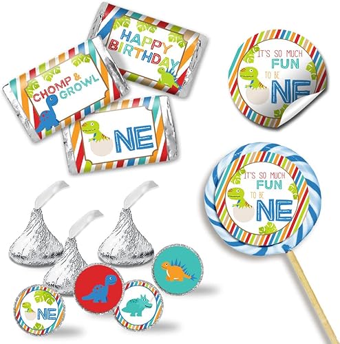 Kit de calcomanías de dinosaurio para fiesta de primer cumpleaños, 429 piezas. Incluye 60 calcomanías circulares de 2 pulgadas para recuerdos y