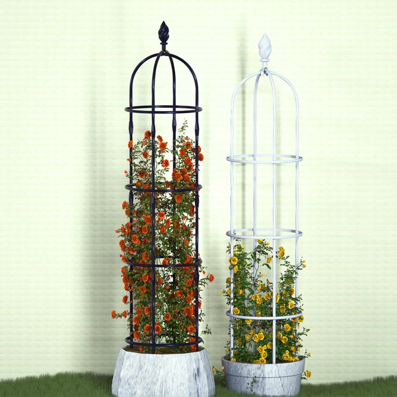 Clématite Treillis Tuteur De Jardin Obélisque 1.2m 1.8m 2.1m Tuteur pour Plantes D'intérieur pour Roses Plantes Rampantes Assemblage Facile(Noir,H-2.10m)