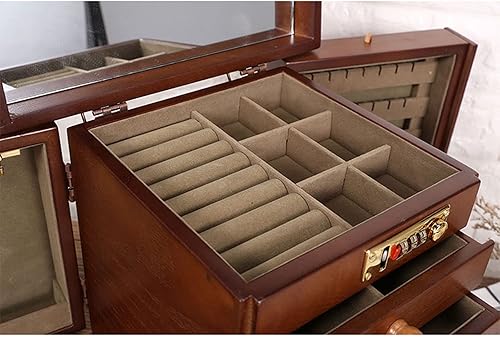 Miniatura 7 de DYRABREST Joyero organizador de madera con cerradura de combinación con cerradura grande con cerradura para vestidor, contenedor de almacenamiento