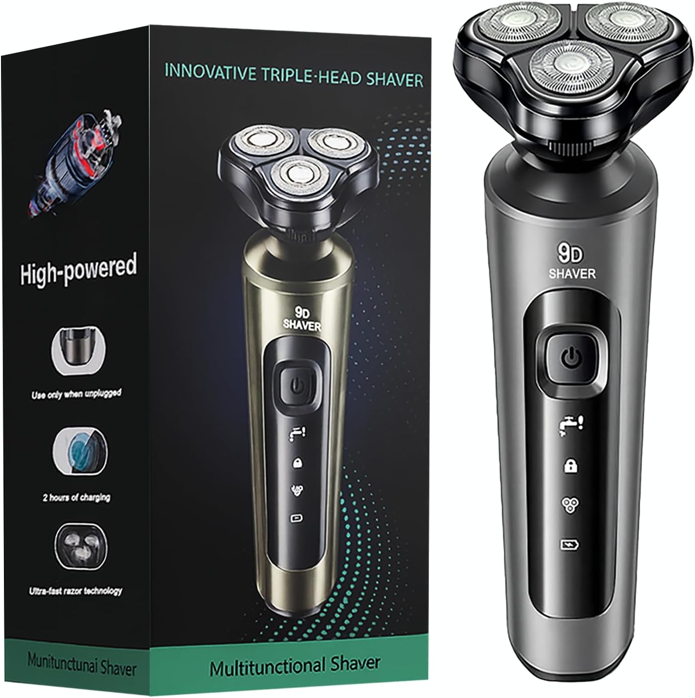 Electric Razor for Men, Rechargeable Rotary Electric Shaver with 3D Floating Heads, Wet & Dry Cordless Mens Razor for Shaving, Ideal for Travel, Office, and Business Trips