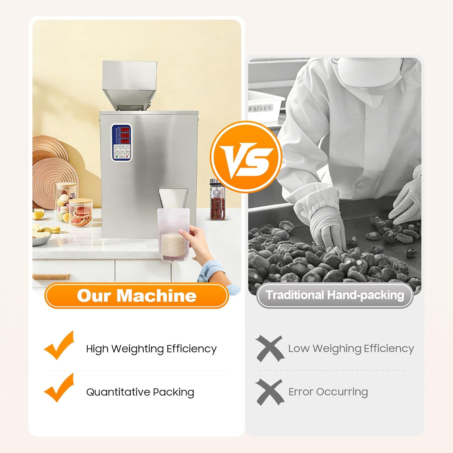 Powder Filling Machine, 0.002-1.1lbs/1-500g, Automatic Intelligent Particle Weighing Filling Machine, Bottle Bag Powder Filler Particle Dispenser for Tea Seeds Grains Powder Flour Beans Glitter