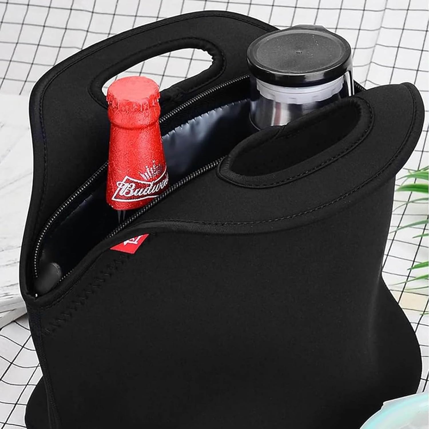 yookee home Waterproof Lunch Bag Double Layer Leakproof Neoprene Insulated Lunch Bag Freezable Black Reusable Thermal Lunch Cooler Tote Lunch Box for Boys Men Women Adult Kids for Work Outdoor - Image 3