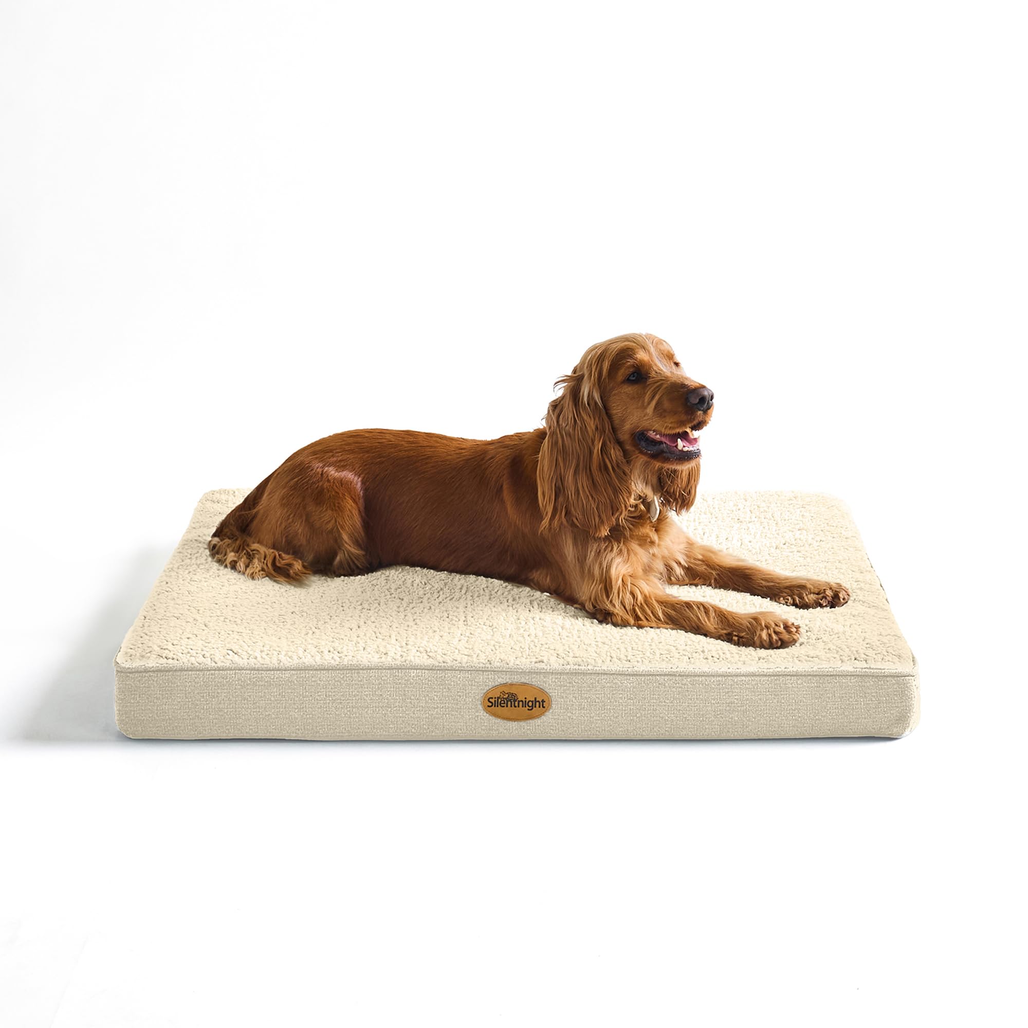 Silentnight Crate Dog Bed - Orthopaedic Firm Support Pet Mattress with Non-Slip Base - Comfort & Support Mat Reduce Pressure on Joints, Removable and Washable Sherpa Cover, Large 68x92cm, Natural