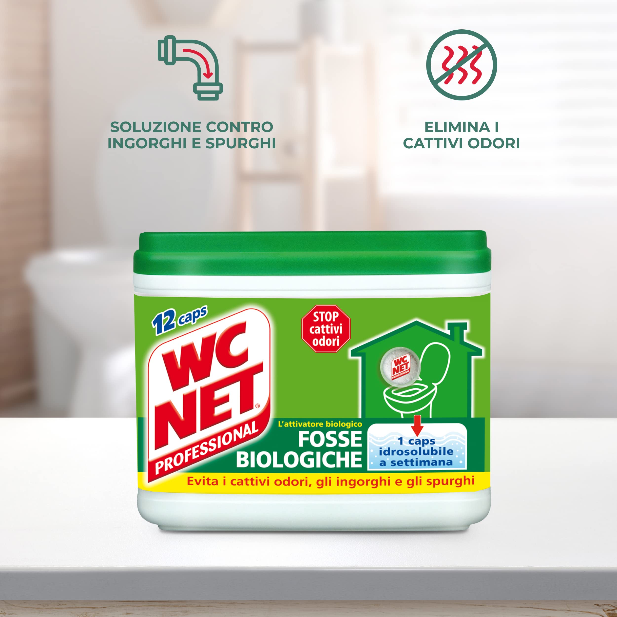 Wc Net Professional, Fosse Biologiche, Capsule Idrosolubili per WC, Scioglie gli Ingorghi, 12 Caps x 3 Confezioni