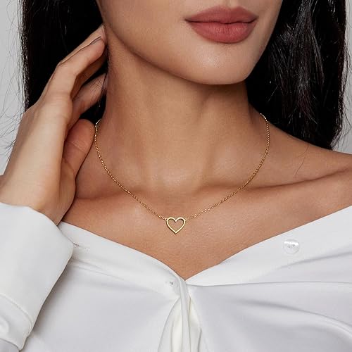 Miniatura 3 de Zeffy - Lindo collar de corazón chapado en plataoro de 18 quilates, collar de cadena con dije de corazón pequeño para mujer, joyas delicadas de oro