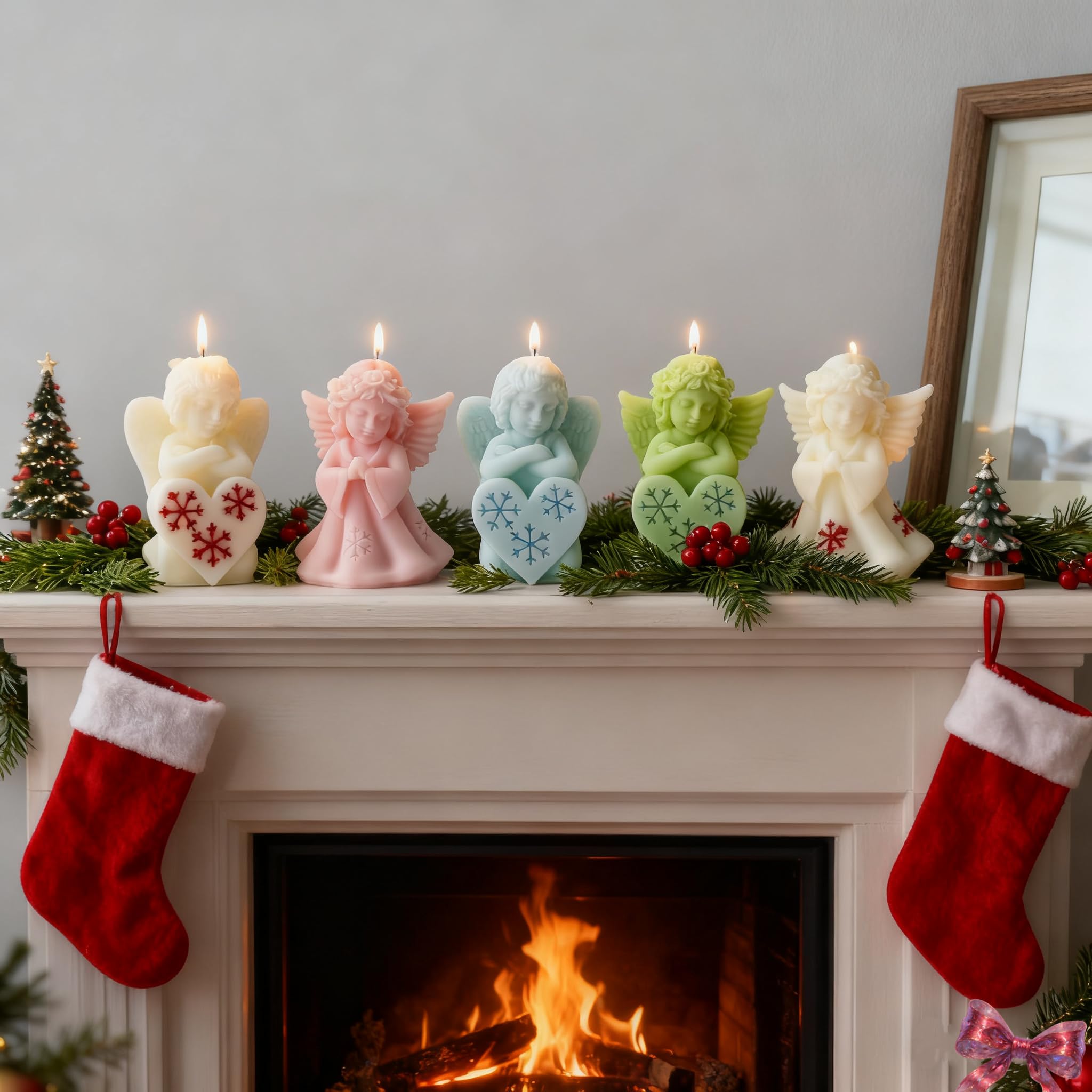 Stampi per Candele Natalizie, Stampi in Silicone per Candele, 2 Pezzi 3D Stampo per Candele Albero di Natale, Candle Mould per Candele Profumate Sapone, Decorazioni Natale (Angelo)