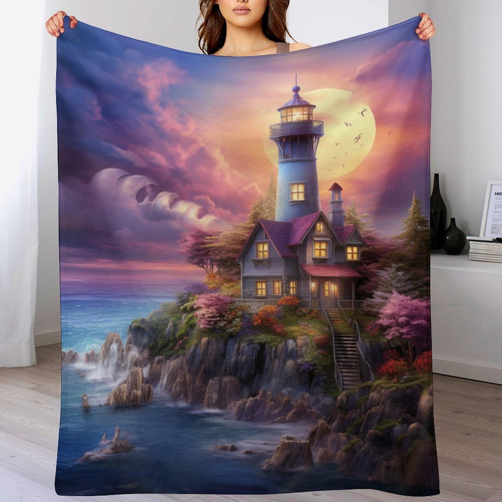 Couverture flannel phares côtiers jeté de lit 3D en polaire premium