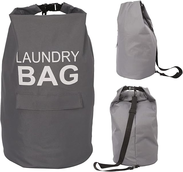 70L Stylish Laundry Backpack, Laundry Hamper with Adjustable Shoulder Strap and Buckle, Washing Bag, Waterproof Storage Tote Bag (Grey)