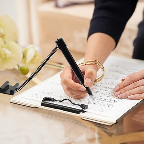 Miniatura 6 de Zonon Bolígrafo seguro con cadena de bolígrafo adhesivo, bolígrafo con cable de tinta negra con base adhesiva y bobina de plástico para el hogar,