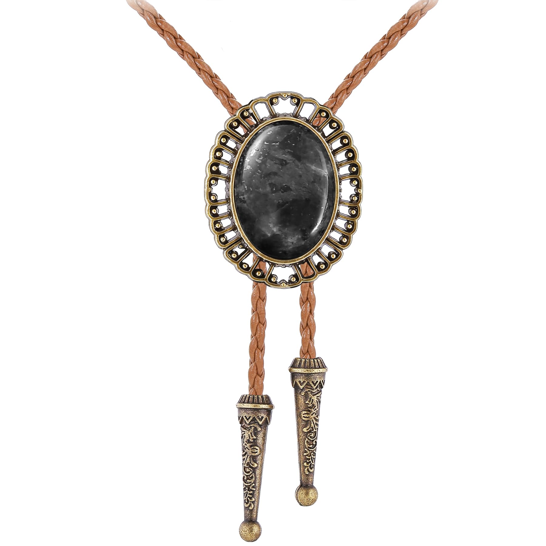 Jeilwiy Bolo Tie for Men Real Stone Westwern Cowboy Ties Silver Bolos Women Leather Necktie Gift for Birthday Christmas