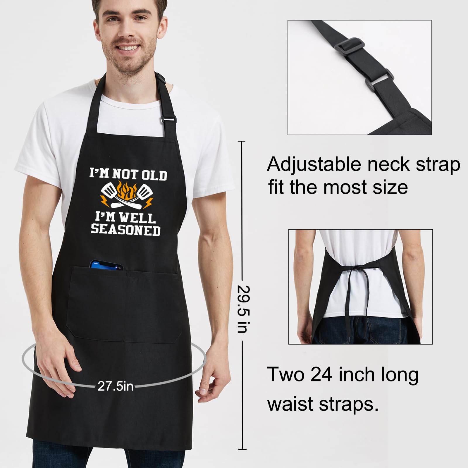 Delantales divertidos para hombre con bolsillos, delantal para asar a la parrilla, barbacoa, cocina, regalos para chef, papá, cumpleaños, Navidad