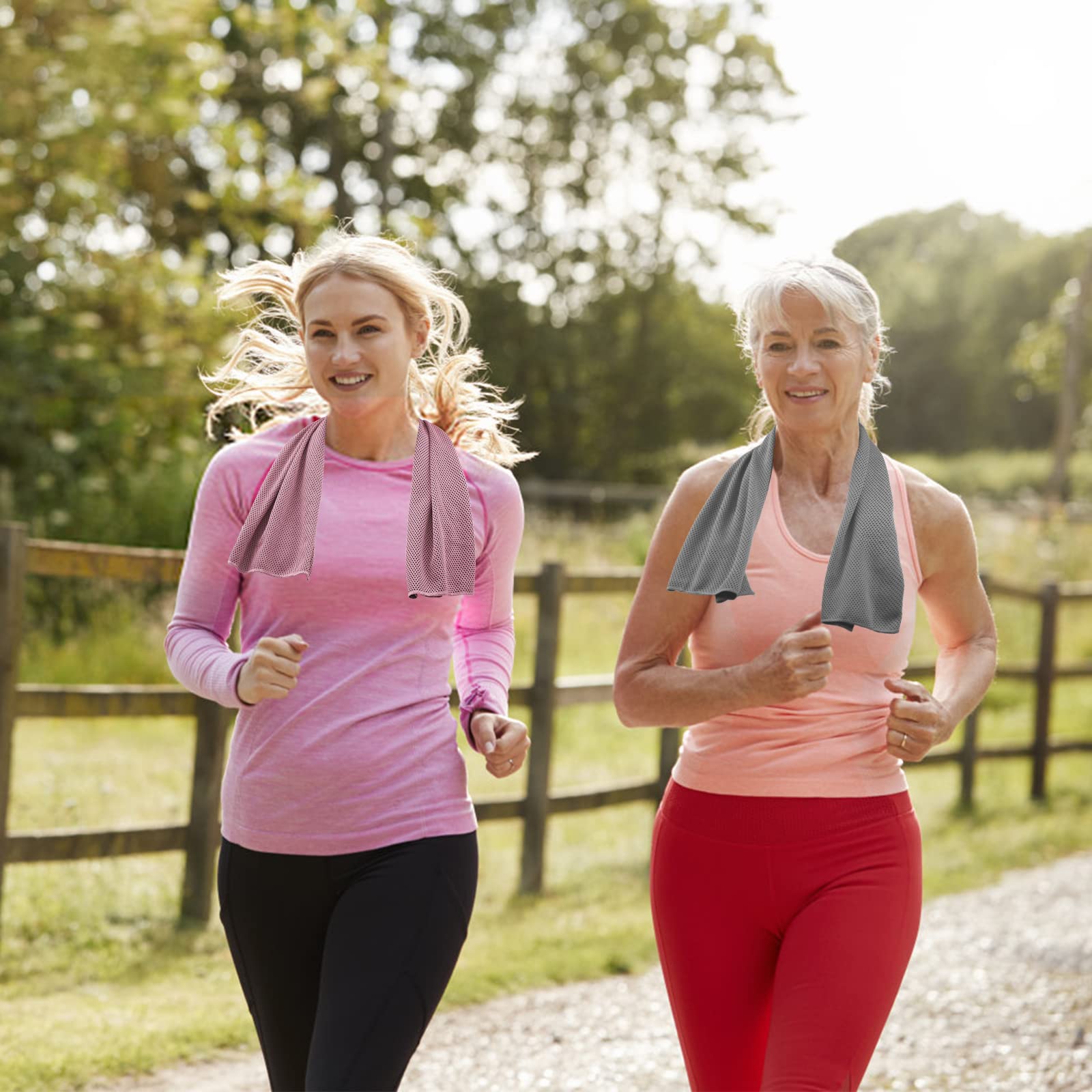 2Pcs Cooling Towel for Neck & Face,30 * 80CM Microfiber Ice Cooling Towel,Soft Breathable Sunstroke Prevention Fitness Towel for Yoga,Sports,Gym,Running,Camping,Workout-Pink,Grey…