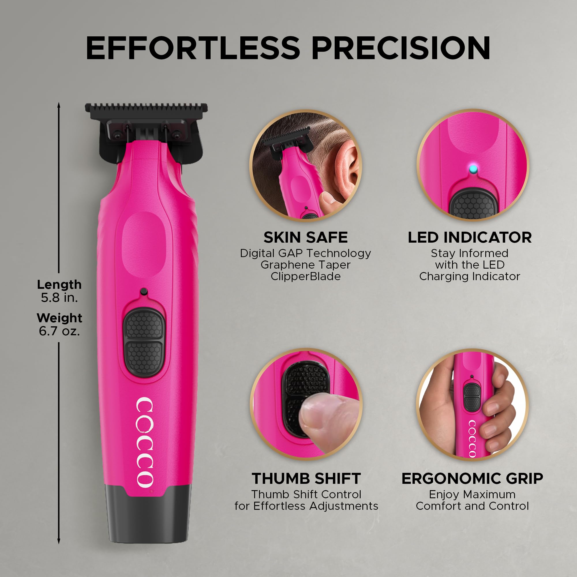 Cocco Hyper Veloce Pro - Recortadora digital, bordeadora de hoja de grafeno, motor BLDC sin escobillas de alto par, inalámbrico, diseño totalmente metálico, batería de iones de litio, base de carga