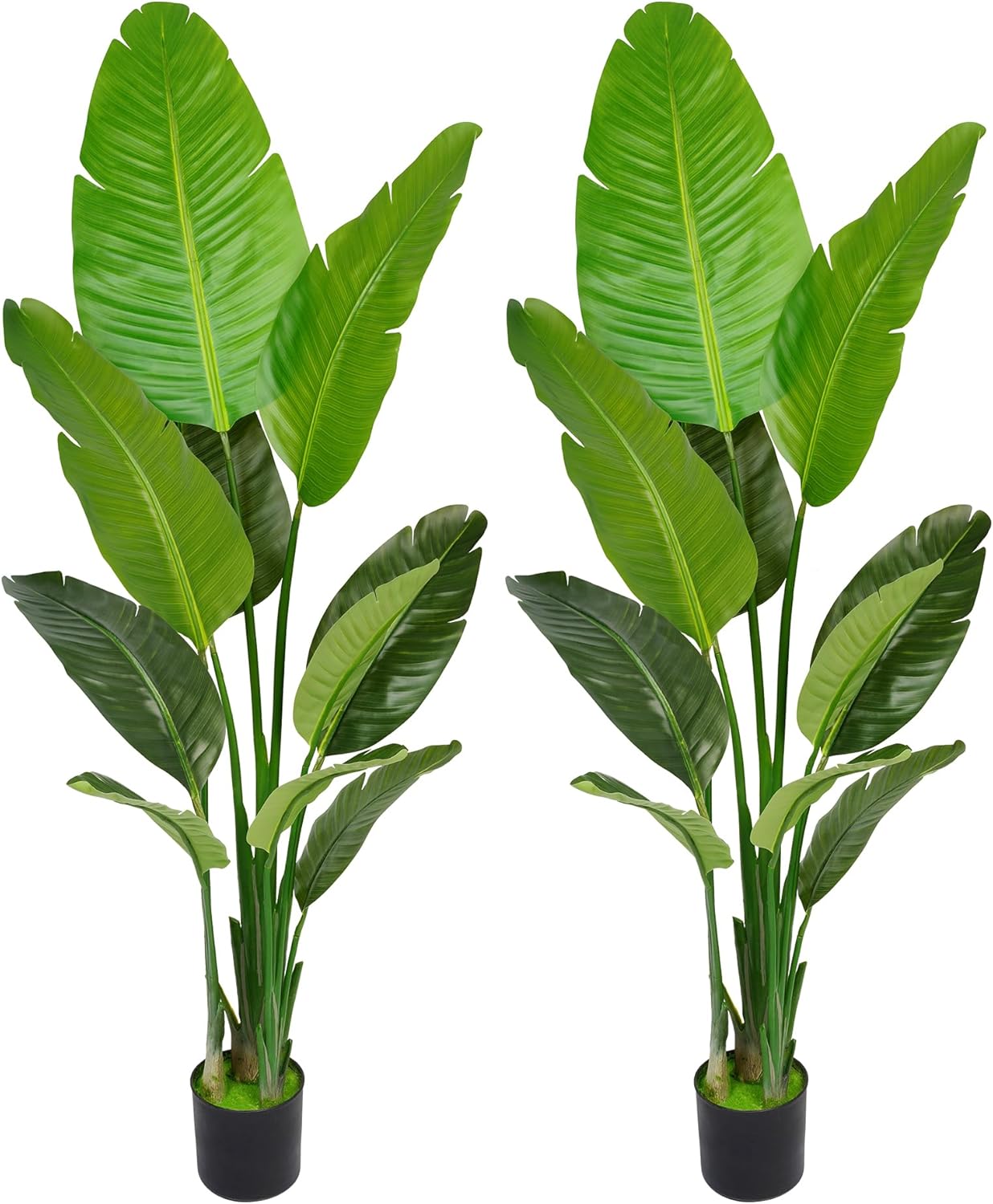 Artificial Bird of Paradise Plant 5.2FT Set of 2, Large Faux Palm Tree with Lifelike Banana Leaves, Realistic Tall Potted Fake Plant for Front Porch Living Room Patio Indoor Outdoor