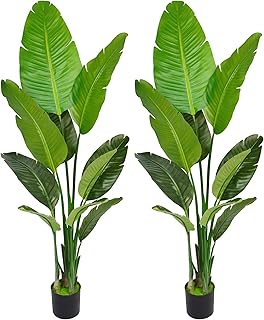 Artificial Bird of Paradise Plant 5.2FT Set of 2, Faux Palm Tree with PE...