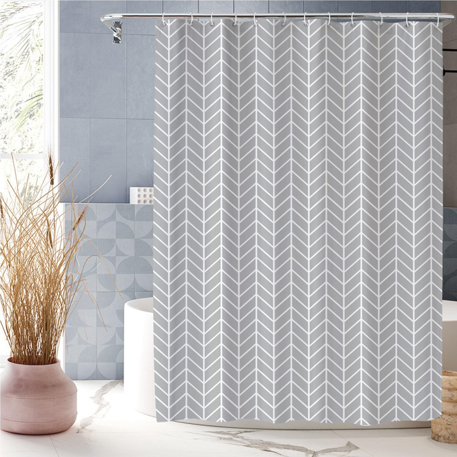 XUEDNGM Bath Curtains Waterproof 90 x 200 cm(35 x 79inch) Weighted Hem, Quick-Drying, Customizable, Bpa Free, with Hooks Waterproof Polyester Shower Curtain, Gray Waves