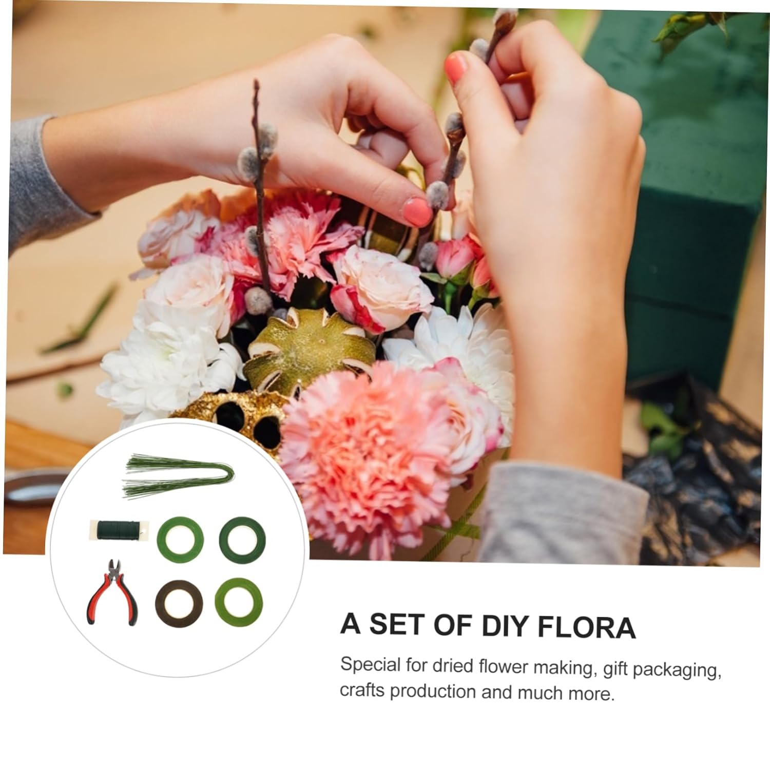 ARTIBETTER 1set Floral Arrangement Tools Kit Craft Floral Tape Wire Cutter Stem Wire and Pliers for Flower Bouquets and Dried Flower Crafts
