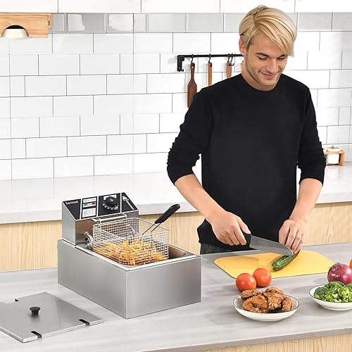 Miniatura 2 de Freidora eléctrica con cesta para uso doméstico, freidora comercial de encimera, 1700 W, potente rendimiento, 9.7 cuartos de galón, freidora de