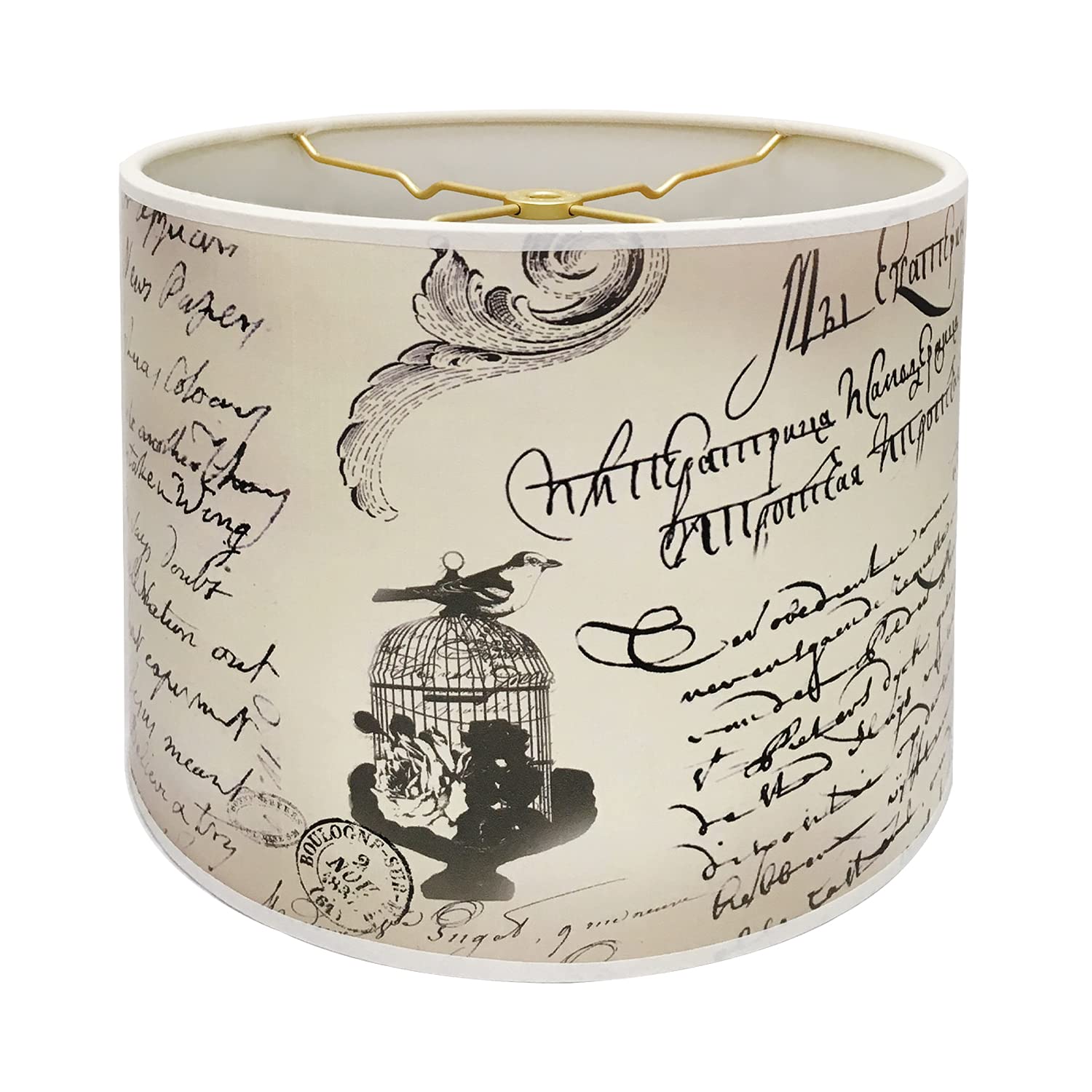 Royal Designs, Inc. Trendy Decorative Handmade Drum Shade, Made in USA, 10in, HBC-8044-10, Caligraphy