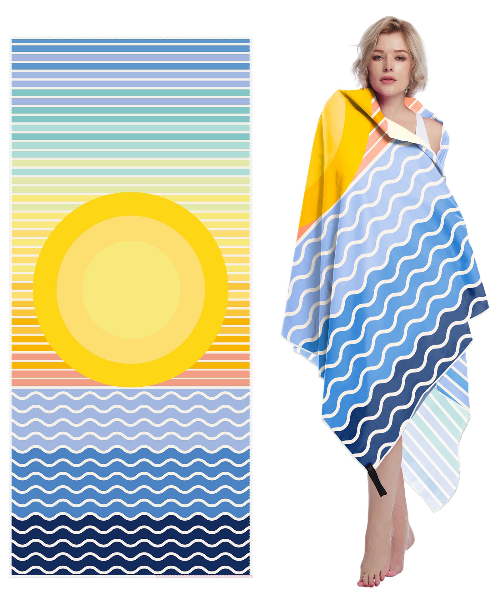 Style Slice Quick Dry Microfibre Beach Towel Sunset Wave Blue 200x90cm