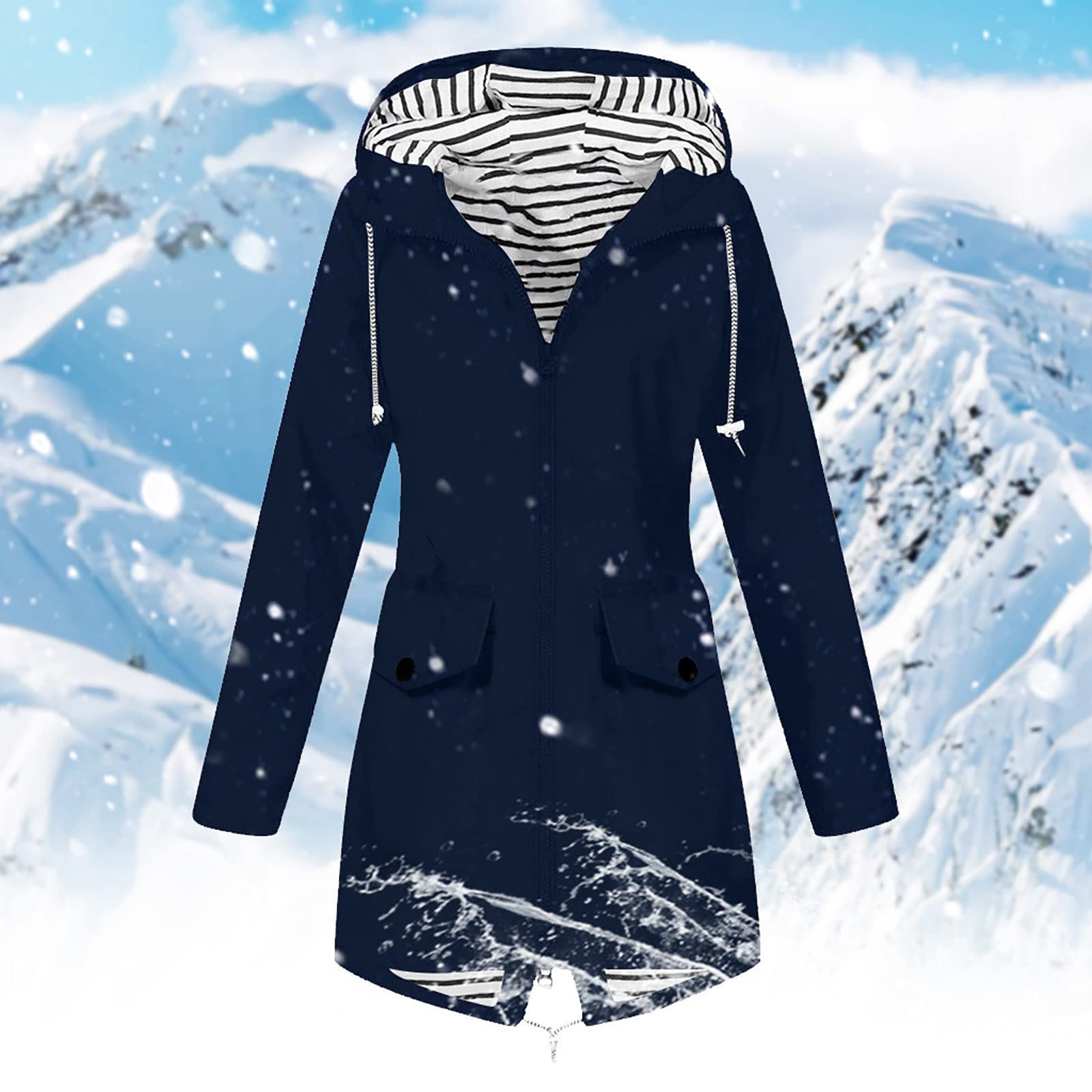 Regenjacke Damen Einfarbig Wasserdichte Softshelljacke Gefüttert mit Gestreift Stanzjacke Atmungsaktive Übergangsjacke Frühling Herbst Leichte Kapuzenjacke Reißverschluss Outdoorjacke S-5XL