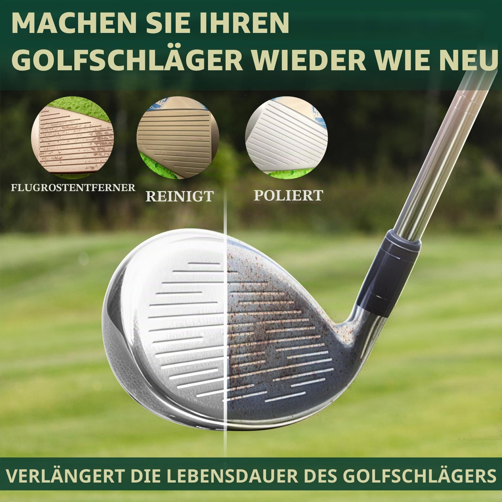 Golfschläger-Reinigungsset 3-in-1 mit Golfschläger-Reinigungsbürste, Handtuch und 200 g Golfschläger-Politur – Golfschläger-Pflegeset für sofortigen Rillenrost & Kratzerentferner