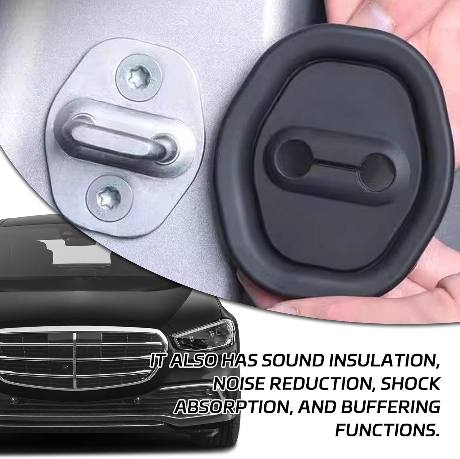4PCS Car Door Lock Silicone Cover Sound Dampening Pad Silicone Car Door Latch Lock Cover Strike Protector Universal Latch Guard Slam Stopper Shock Absorber for Interior Auto Gate Latches