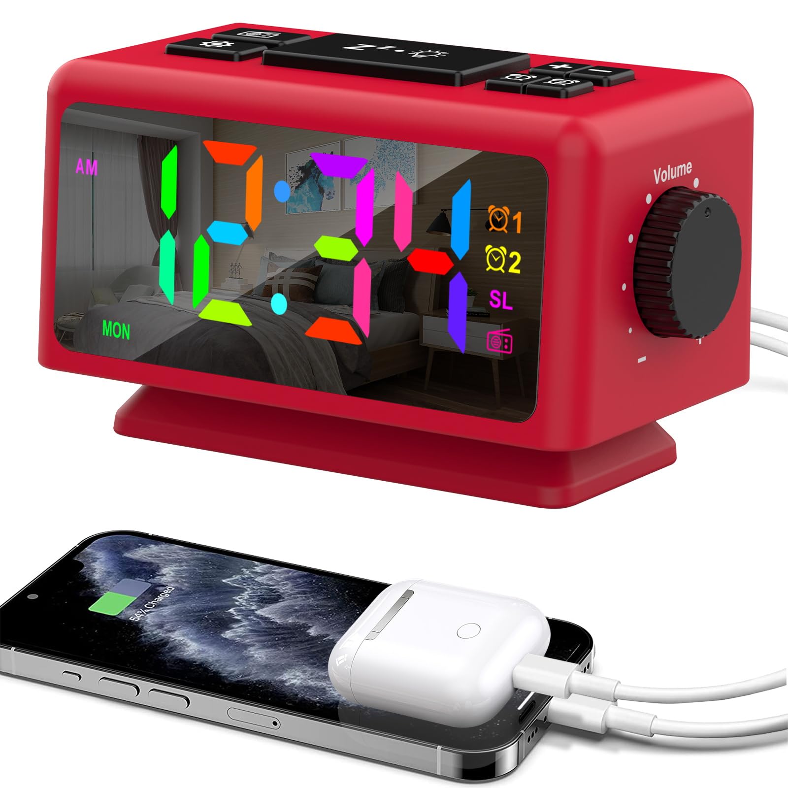 Réveil radio RVB à luminosité réglable pour éviter la fatigue visuelle