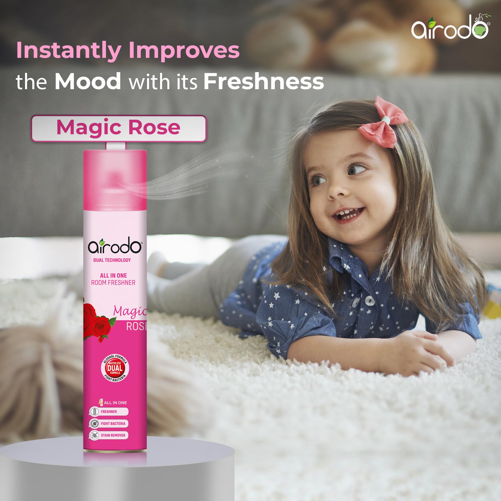 Airodo Citrus Blast & Magic Rose Air Freshener with Dual Technology,Easy Push and Spray,All in One Room Freshener for Home and Office Last Up to 30 Days (250ml, Pack of 2) 1