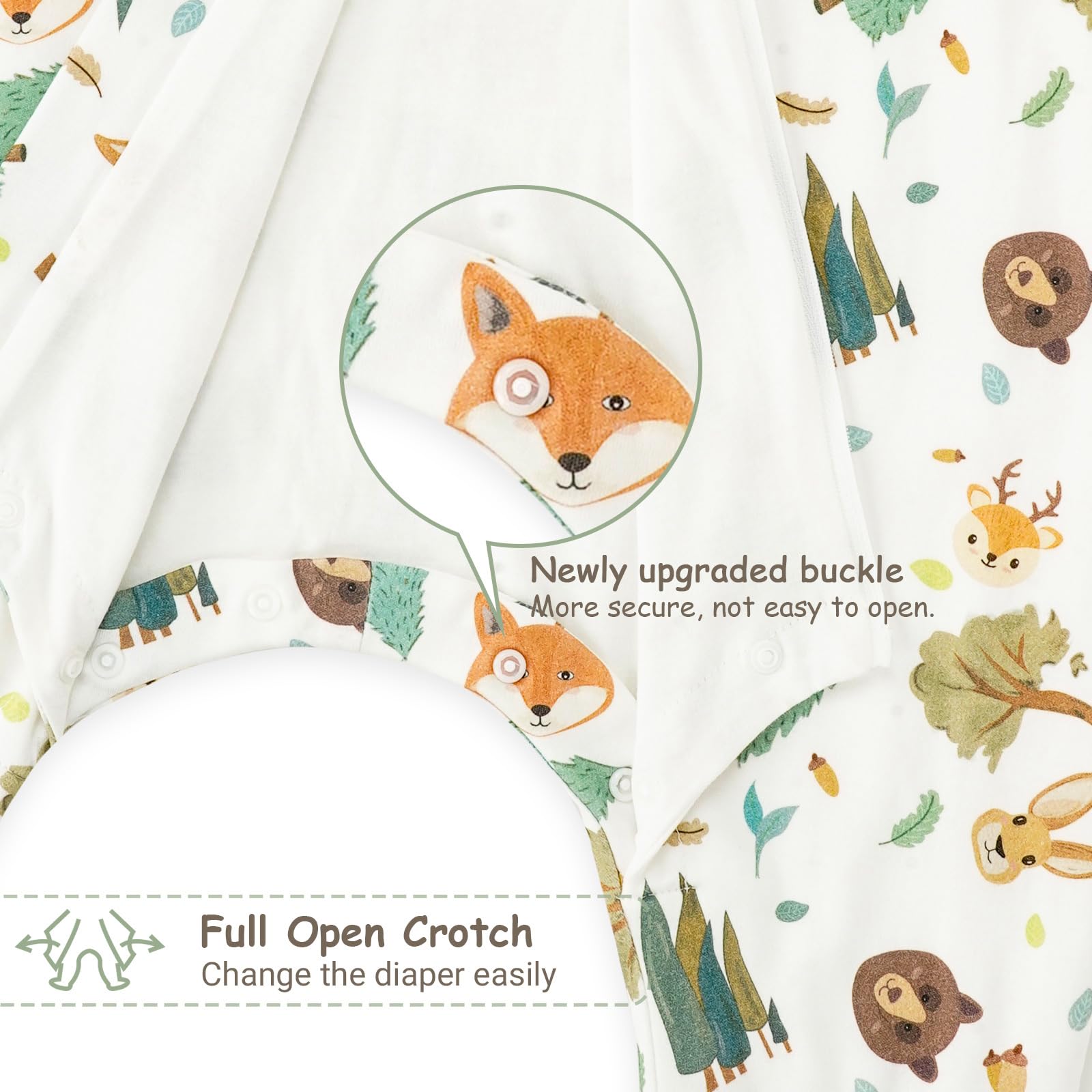 WYTbaby 2 Pack Saco de Dormir con Pies 1.0 Tog 100% Algodón Saco Dormir Bebe para Niños y Niñas, Animal Forestal + Verde Claro