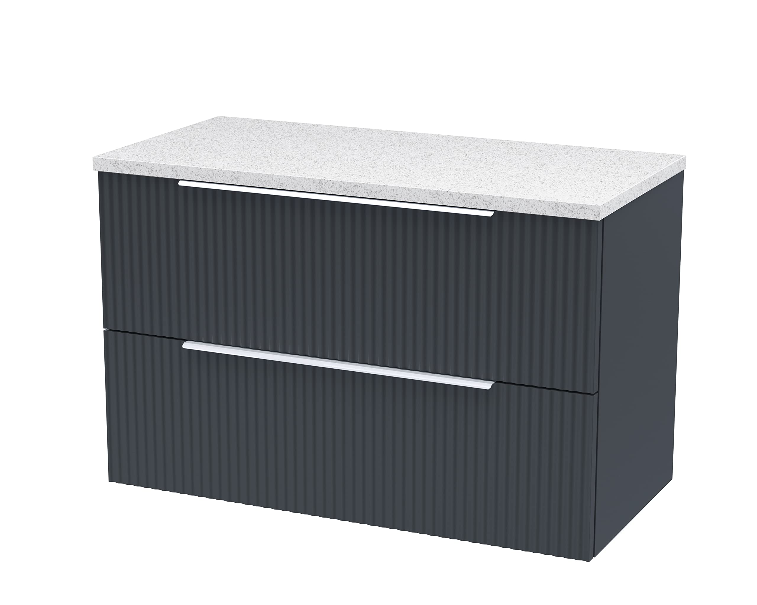 Hudson Reed Satin Anthracite Fluted Wall Hung Drawer Vanity Unit With Sparkling White Worktop | | Mdf | 800Mm Size 2