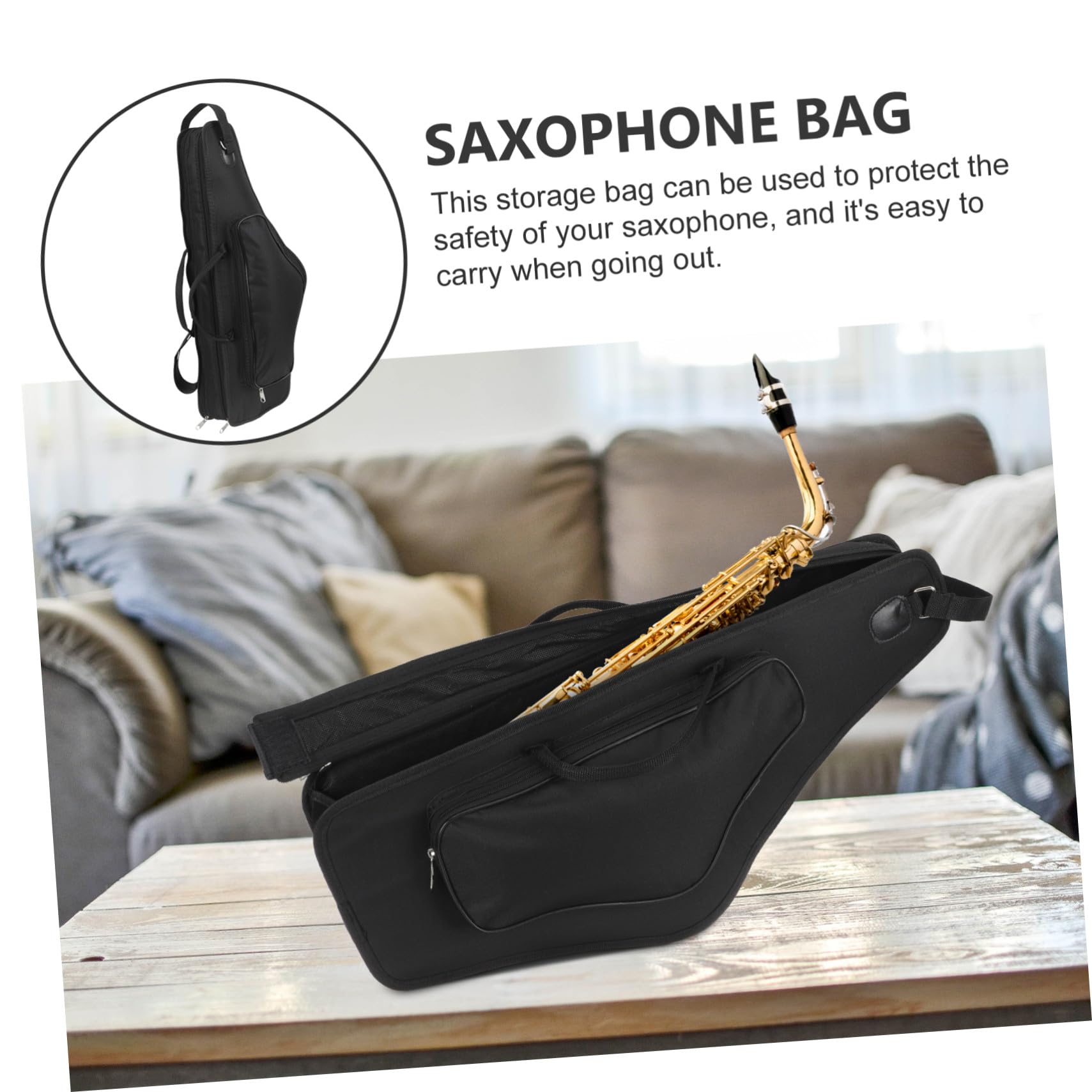Sacoche Portable pour Saxophone Alto, Étui Antichoc Noir avec Bandoulière