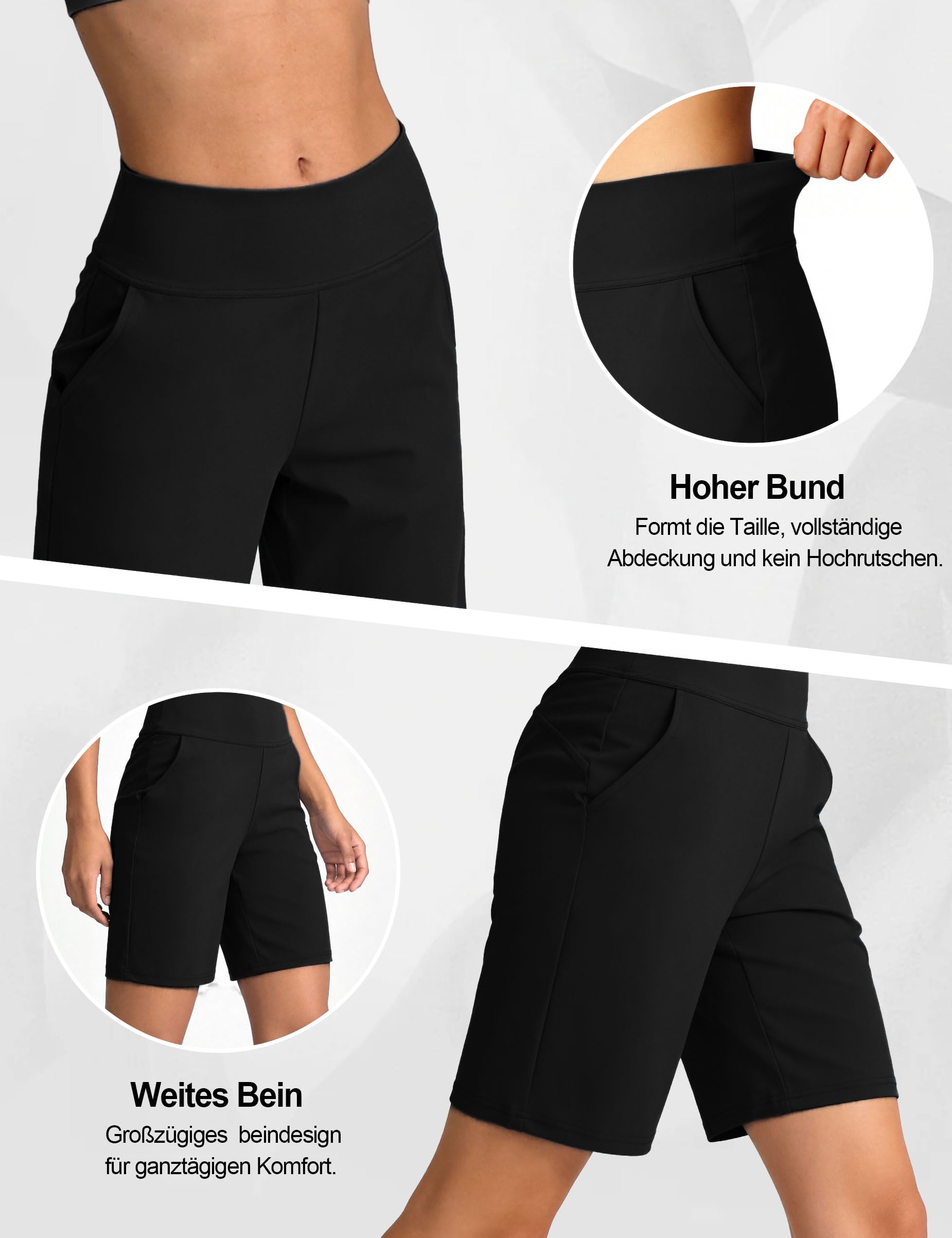 Litherday Short Femme Été Bermuda Taille Haute Pantalon de Yoga Jambe Large Pantalon de Sport Lounge Stretch Short de Course Mi Long Pantalon de Randonnée Activewear Pantalon avec Poches S-XXL - 5