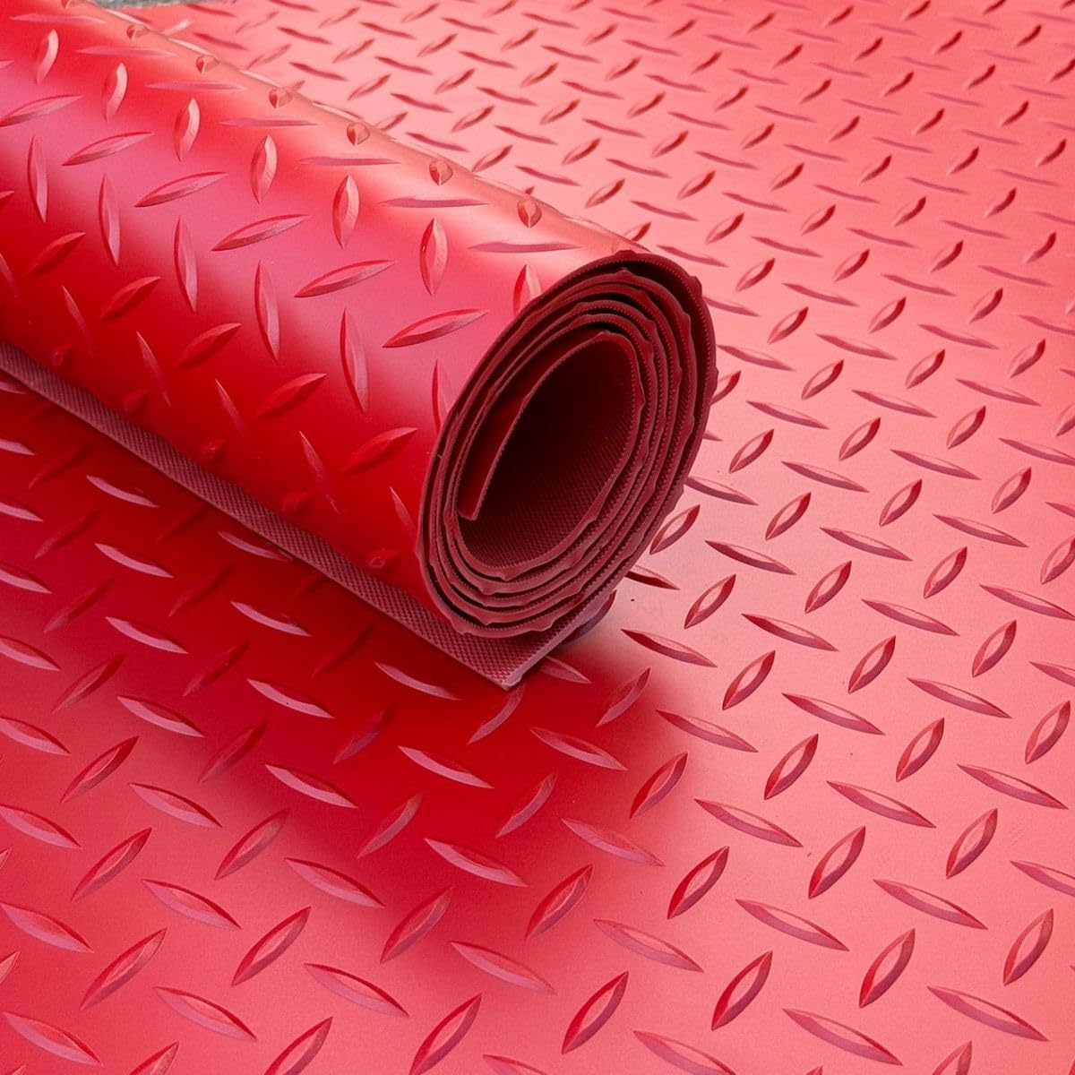 Shield Autocare © Heavy Duty Commerical Grade PVC Vinyl Floor Matting Garage Industrial Large Diamond Checker Black | Blue | Light Grey | Dark Grey | 1.3m Width | 3.2mm Thick (Red, 8m x 1.3m)