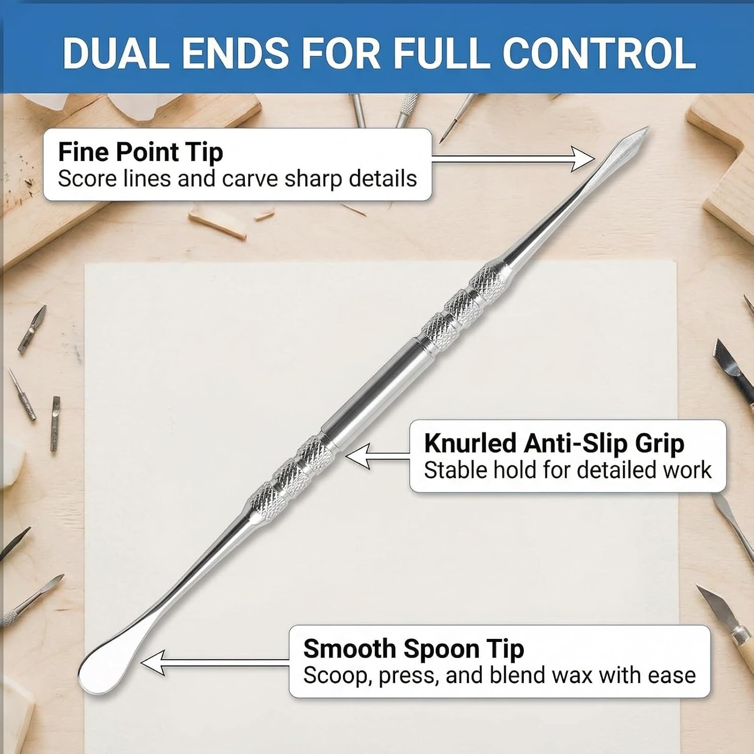 4 Pcs Wax Carving Tools Set, Stainless Steel Double-Ended Sculpting Tools for Wax Clay Pottery, Non-Slip Grip Detail Modeling Tools for Sculpting, Carving, Shaping & Jewelry Making(4.8inch）