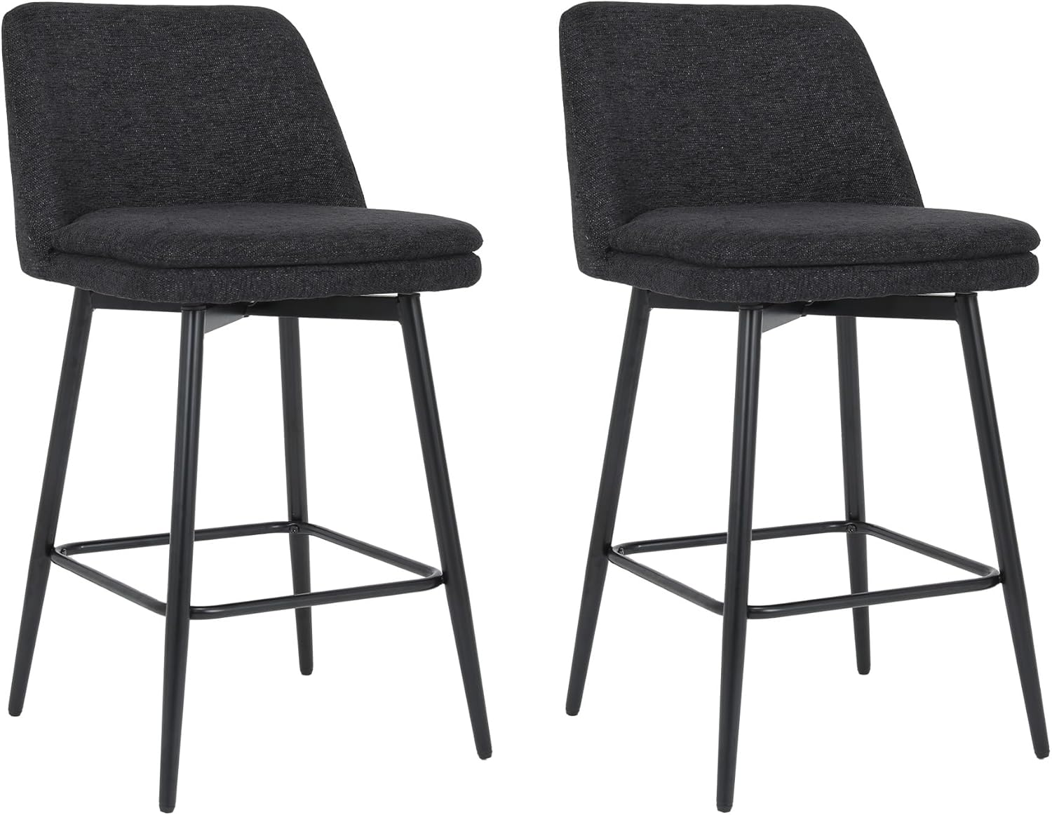 Counter Height Swivel Bar Stools Set of 2, 360° Swivel Upholstered Barstools with Back and Metal Legs, 25.6" Seat Height,Counter Stools for Kitchen Island and Pub,Linen Cloth,for The Kitchen