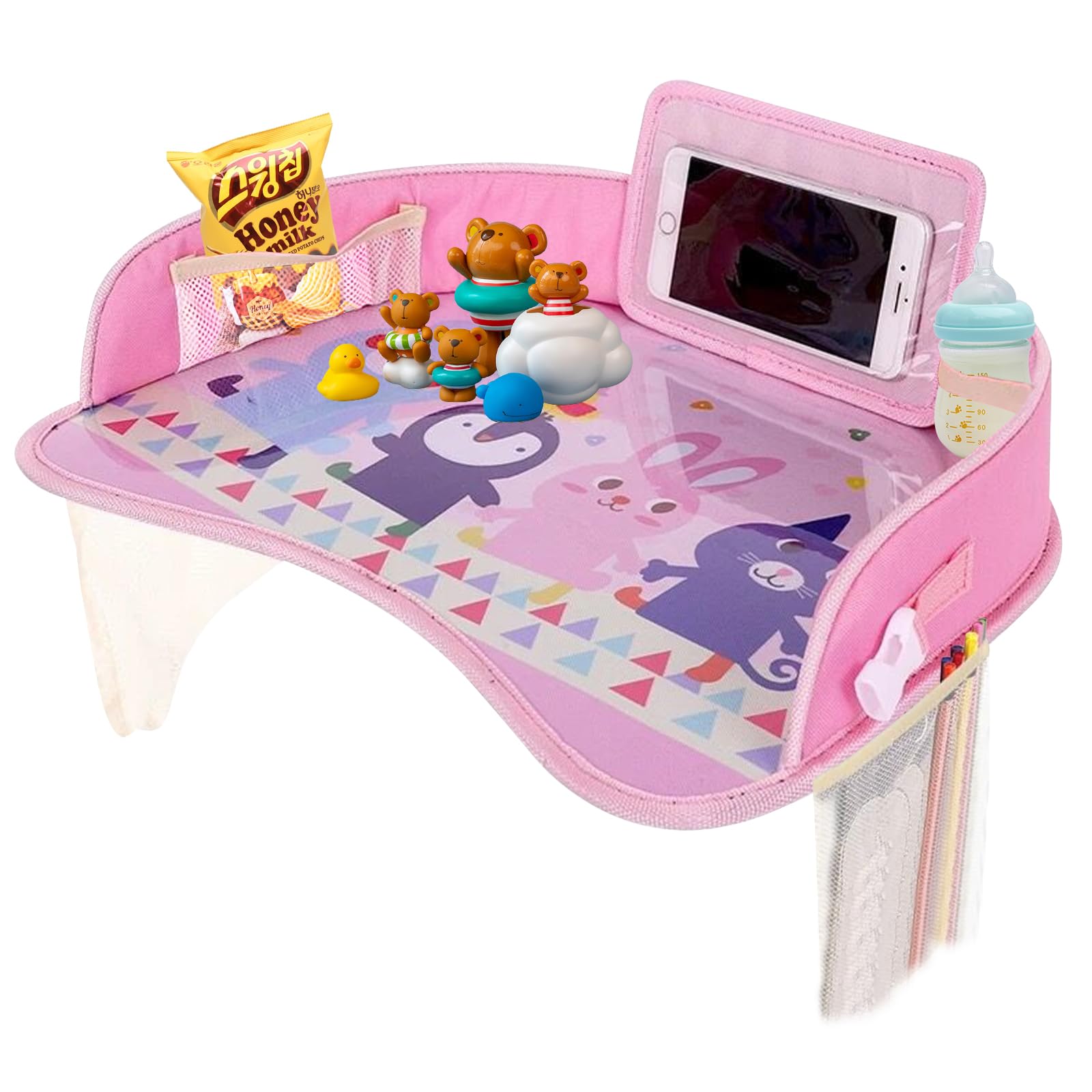 Tavolo da viaggio per bambini, con organizer per auto, aereo, passeggino, lavabile