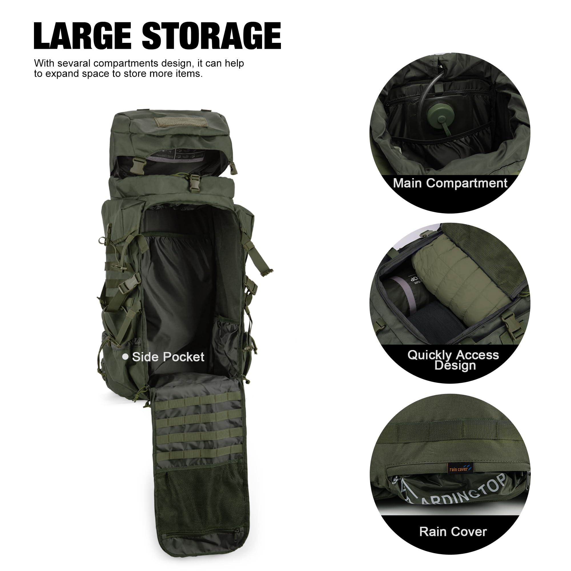 Mardingtop 70L Rucksack Wanderrucksack Trekkingrucksack Großer Taktischer Rucksack Herren mit Regenhülle Backpacking Rucksack für Camping Trekking Bergsteigen Outdoor Reise
