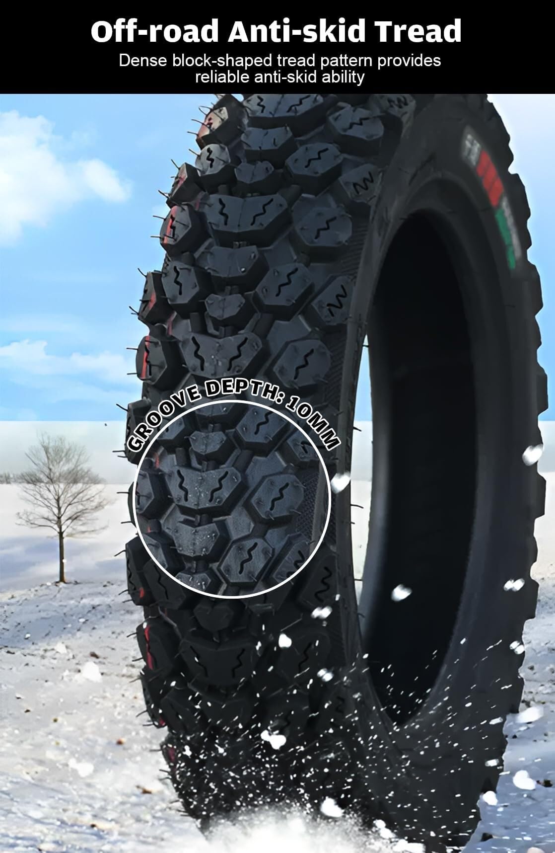 3.50x10 Pneu Moto Tubeless 8PR, 3.50-10 Pneu Tout-Terrain Off Road 58J, 3.50 10 Pneu Haute Adhérence Neige Pluie pour Scooter 10 Pouces Run Flat