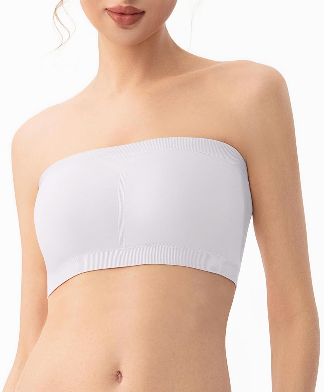 4 Pcs Strapless Bandeau Bras for Women - Wireless Seamless Padded Tube Bras Womens Strapless Bralette Full Coverage Comfy Tube Top Bra Padding No Underwire White Nude, L - Image 8