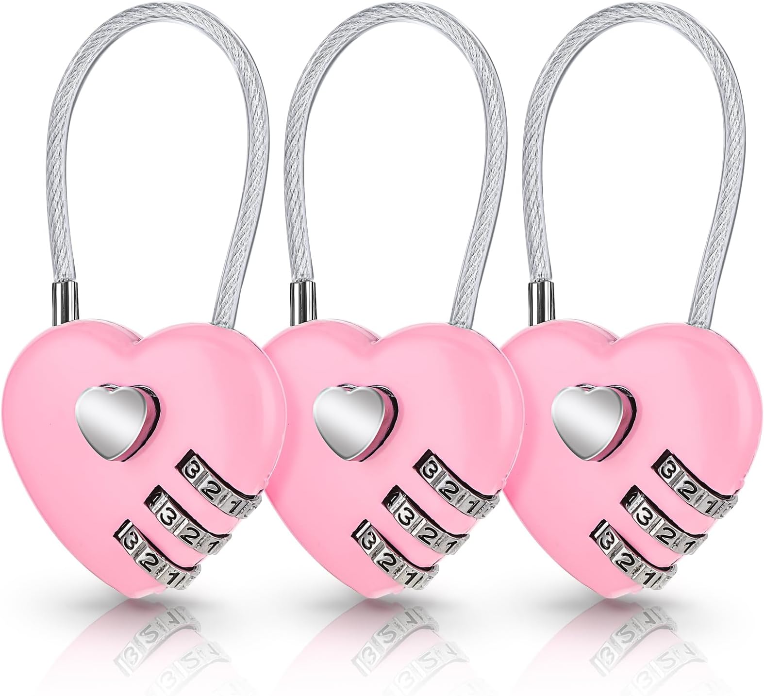 Andibro 3 Pcs Love Heart Combination Locks, Portable Mini Code Lock Steel Wire Rope 3 Digit Combination Padlock Outdoor Waterproof Couple Padlock for Travel Bags Suitcase Lockers Backpacks