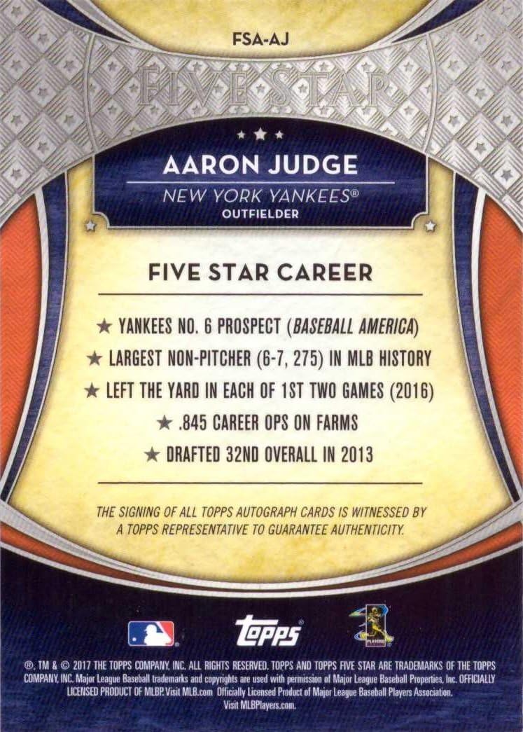 2017 Topps Five Star Baseball #FSA-AJ Aaron Judge Certified Autograph Rookie Card