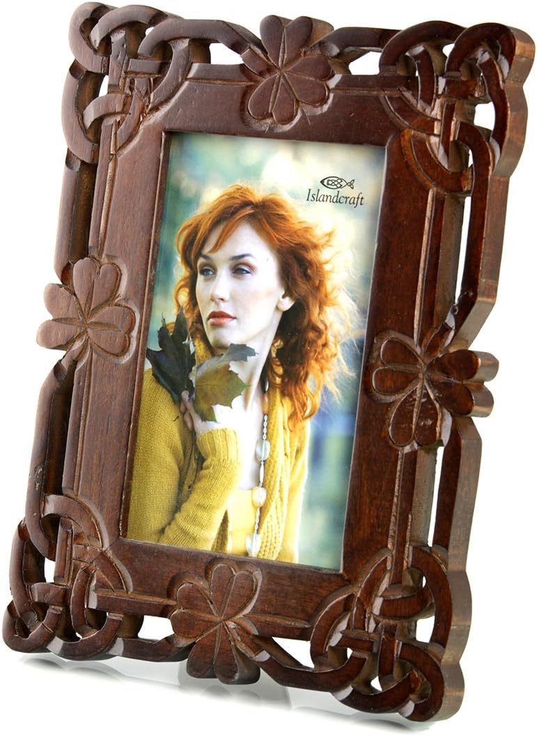 Hand Carved Wooden Picture Frame With Shamrocks & Celtic Knots 4
